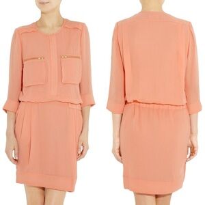 By Malene Birger Peach  Crepe Maryam Dress gold zipper pockets elastic waistband